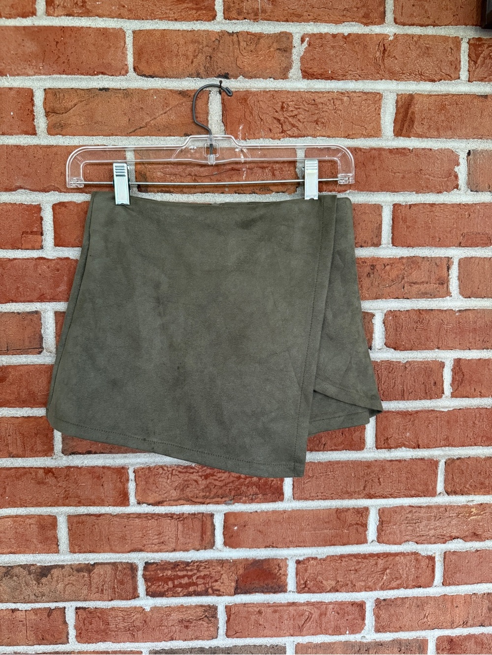 Olive Green Faux Suede Wrap Mini Skort